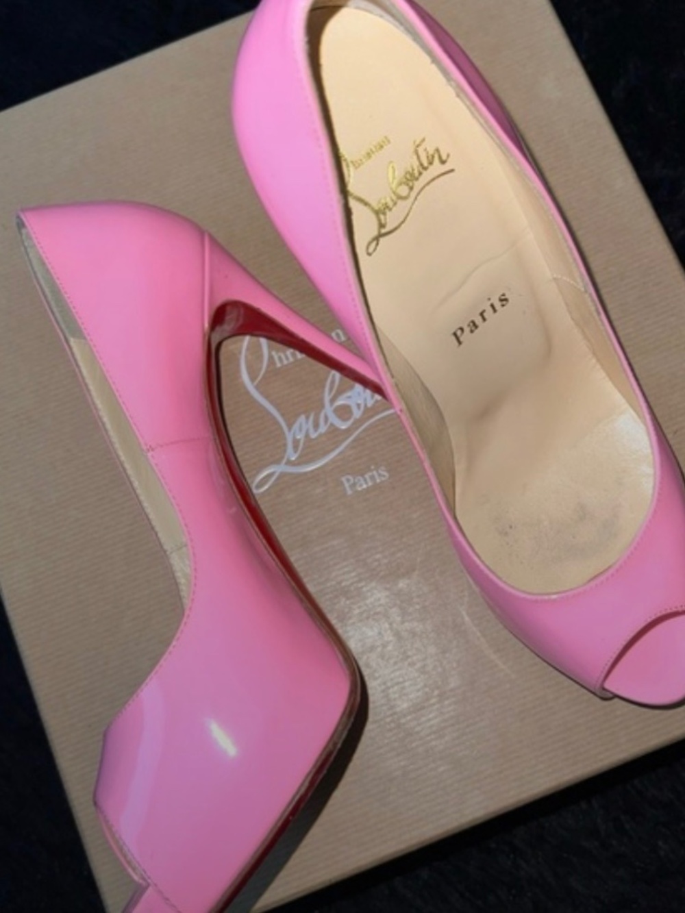Christian Louboutin patent Pink peep toe heels